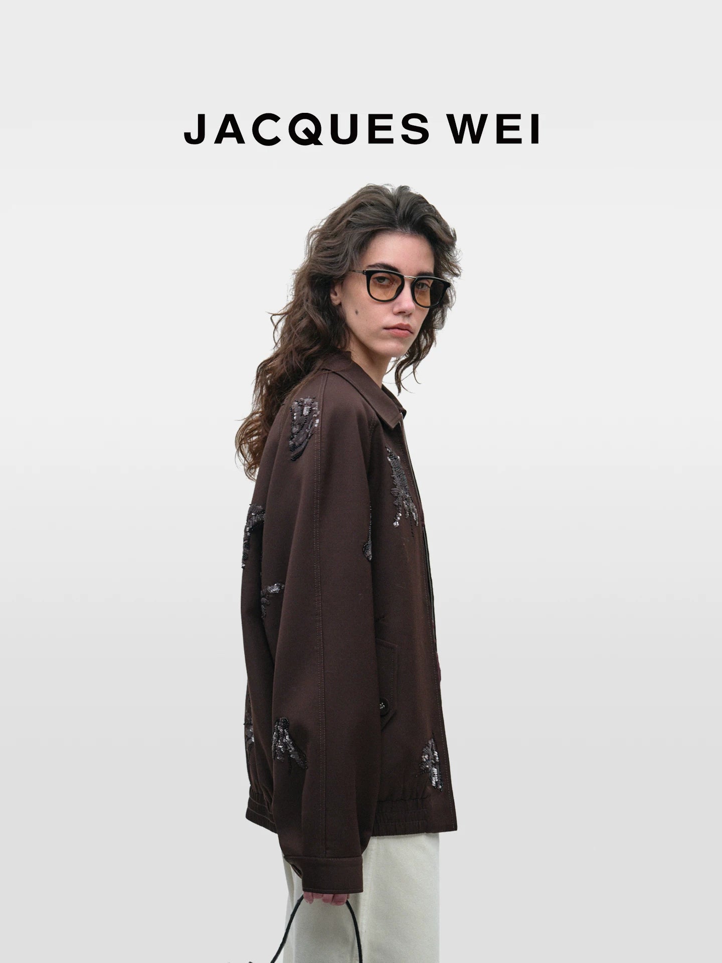 Dark Brown Floral-Embroidered Jacket