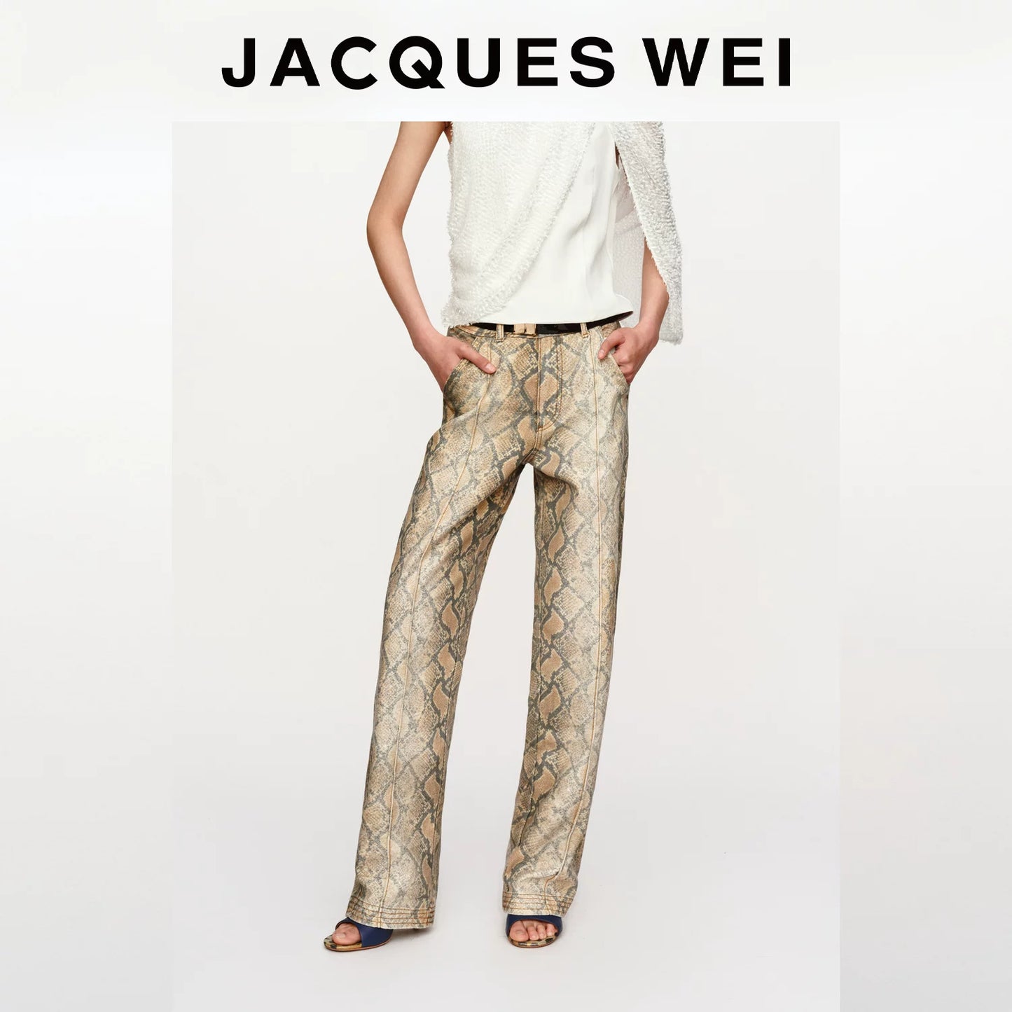 Vintage Snake Print Straight-Leg Trousers