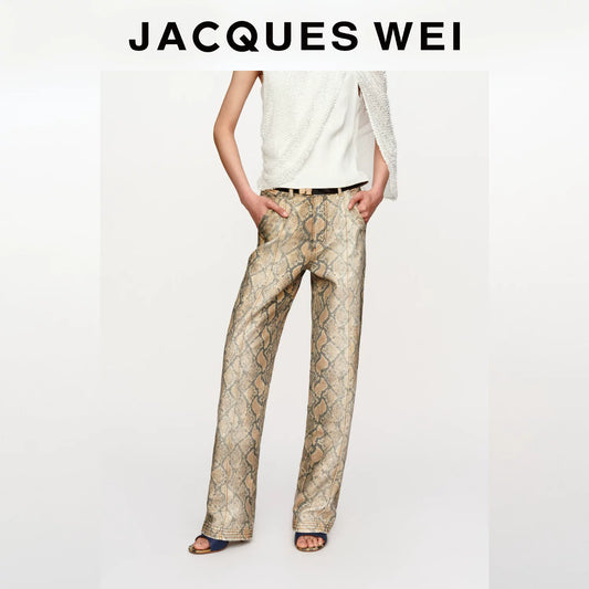 Vintage Snake Print Straight-Leg Trousers