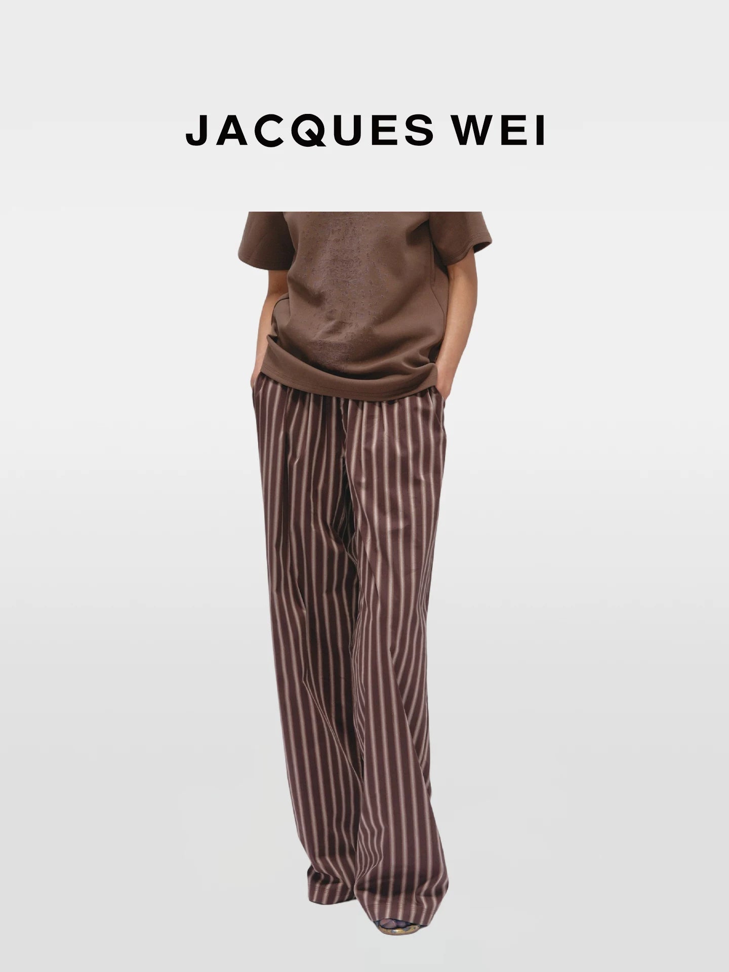 Brown Striped Belted Wide-Leg Trousers