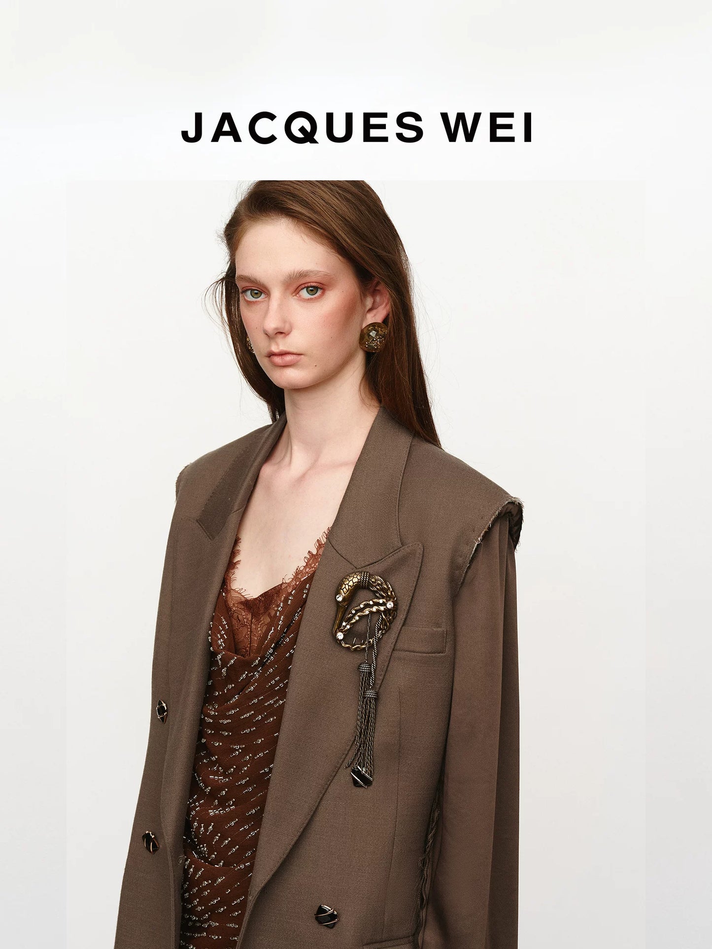 Dark Camel Double-Breasted Wool Blazer