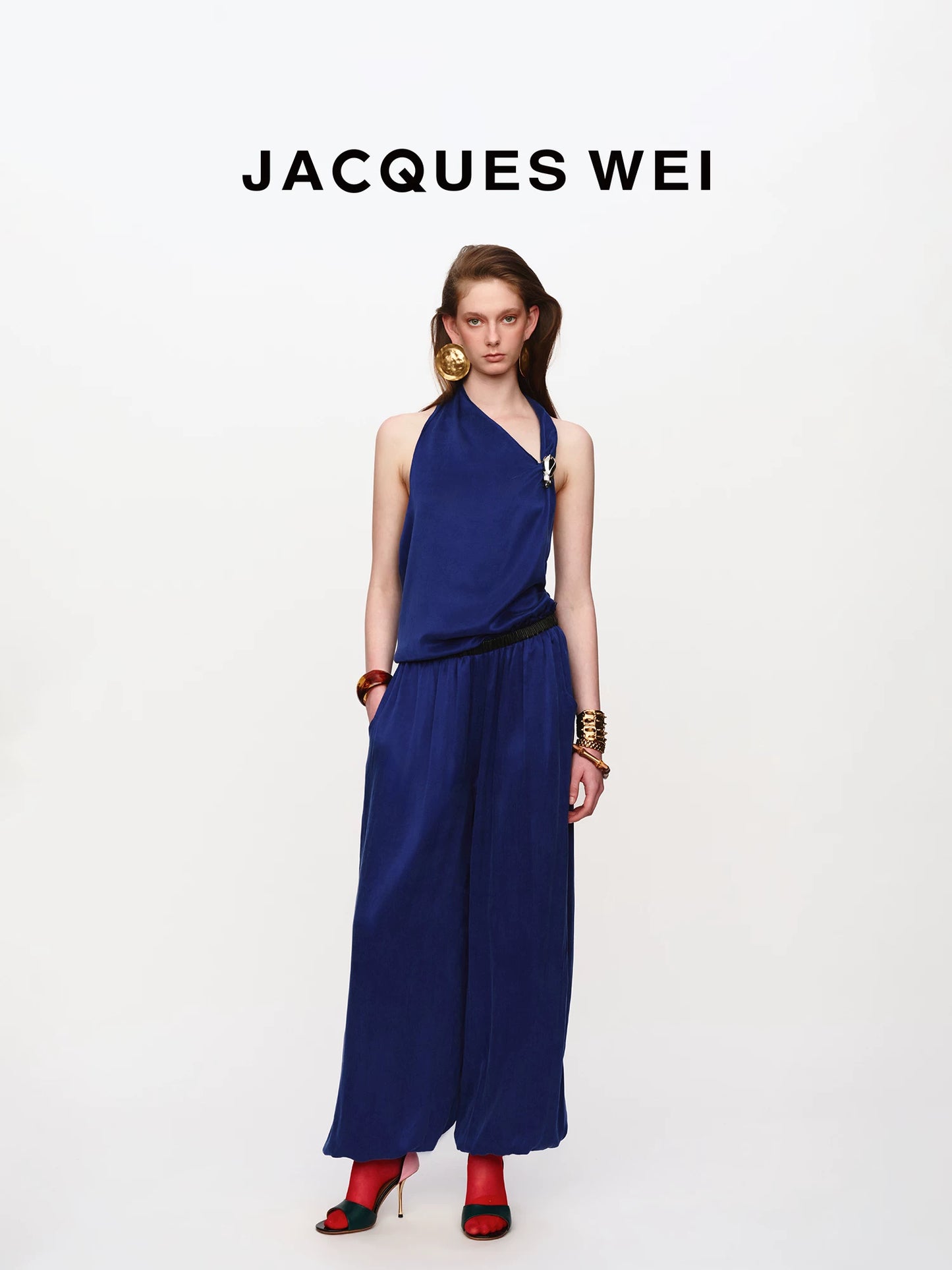 Sapphire Blue Pleated Lantern Pants