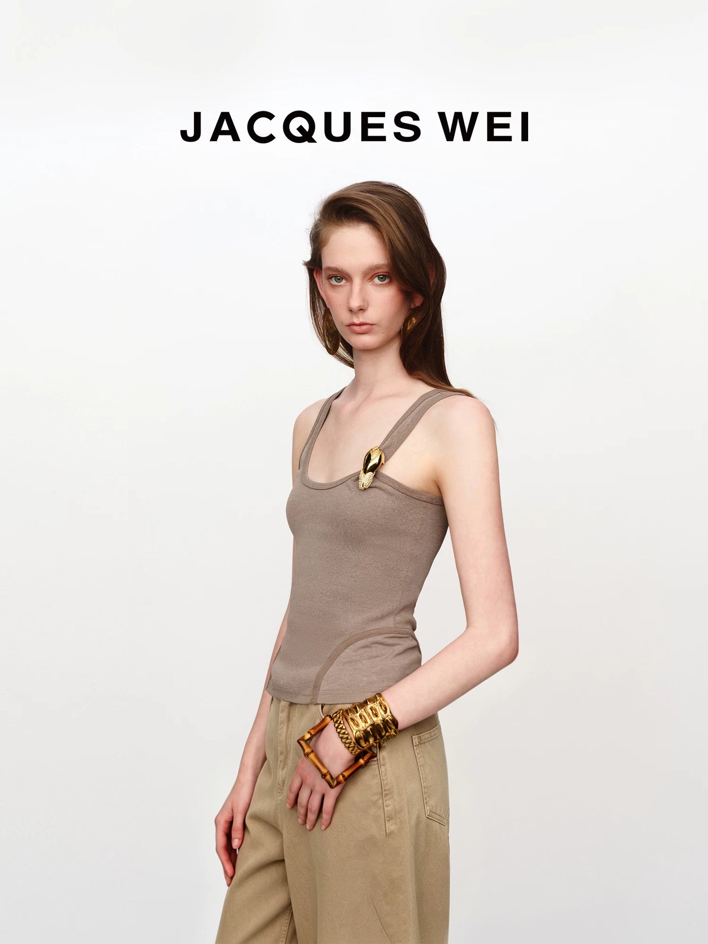 Sand Metal Flower Detail Backless Top