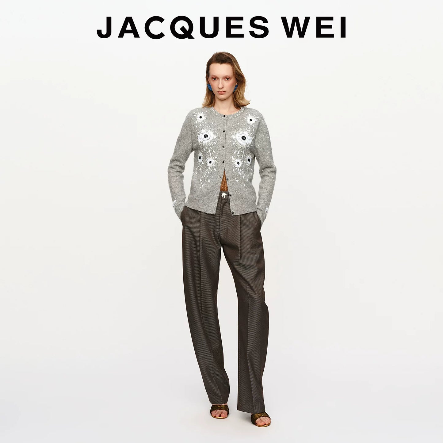 Pewter Grey Wool Blend Pinstripe Trousers