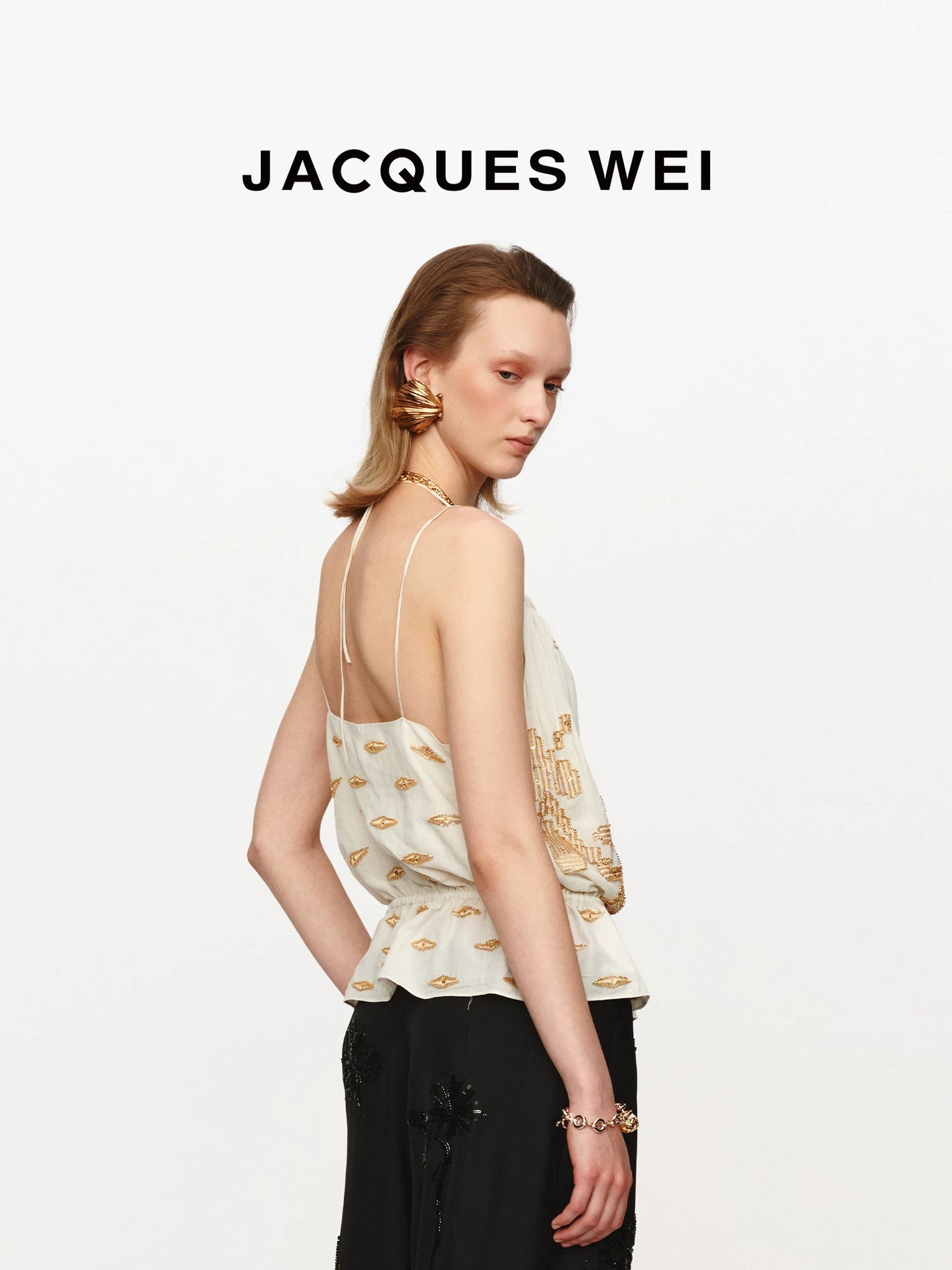 White Embroidered Silk Cami