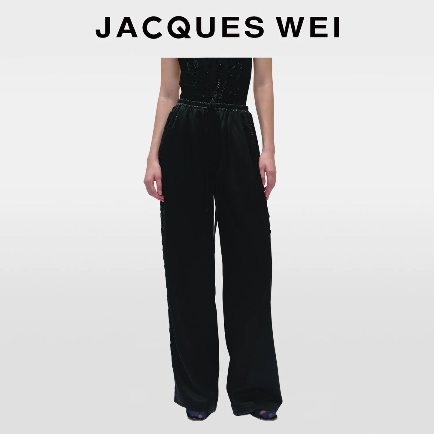 Black Snake Print Satin Wide-Leg Pants