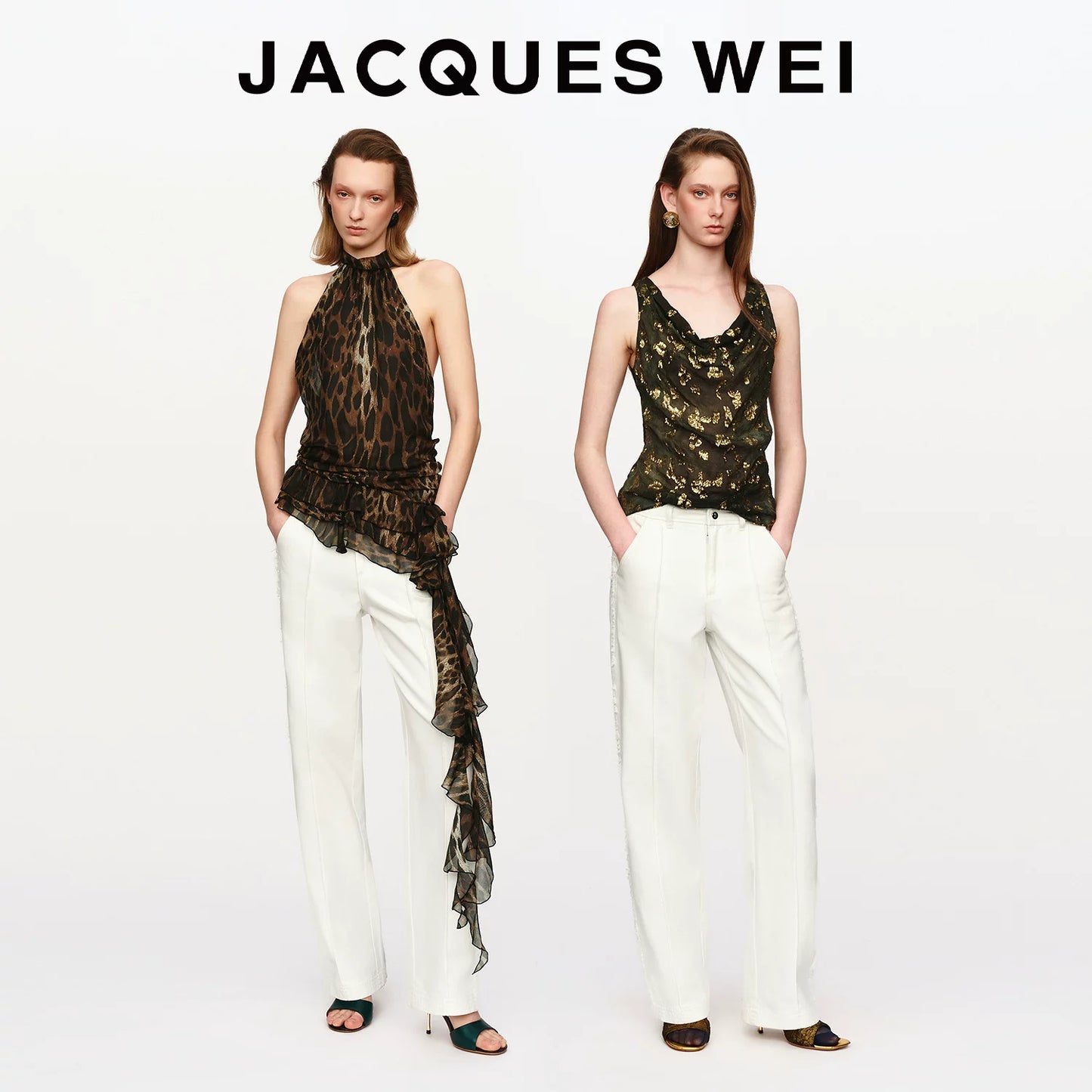 White Frayed-Hem Straight-Leg Trousers