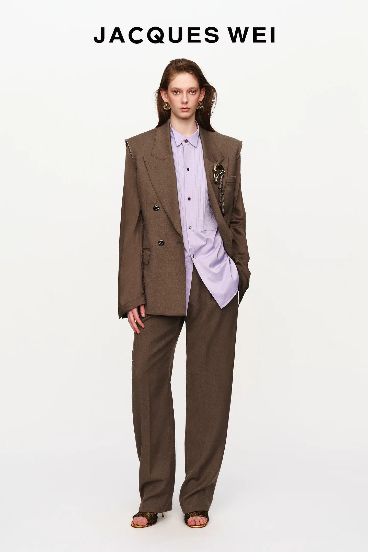 Dark Camel Double-Breasted Wool Blazer