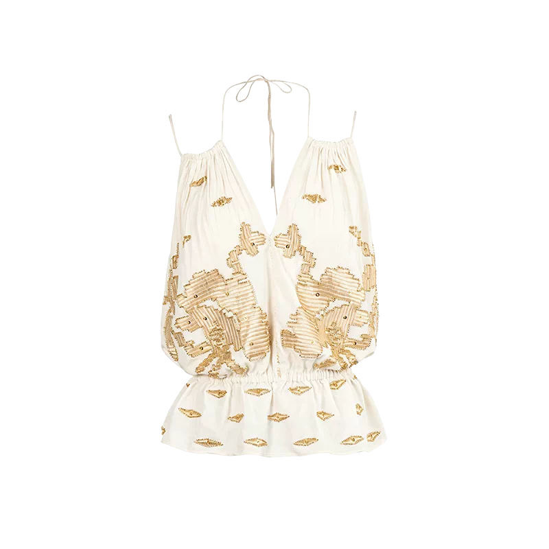 White Embroidered Silk Cami