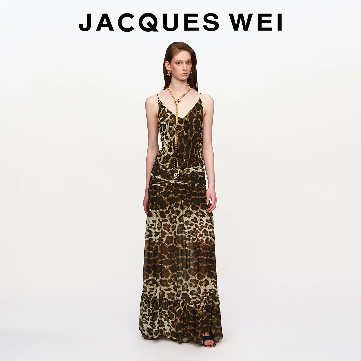 Leopard Print Ruched-Waist Sheer Suspender Dress