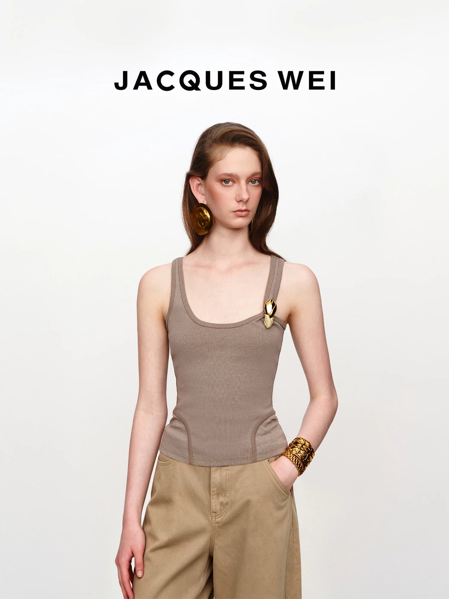 Sand Metal Flower Detail Backless Top