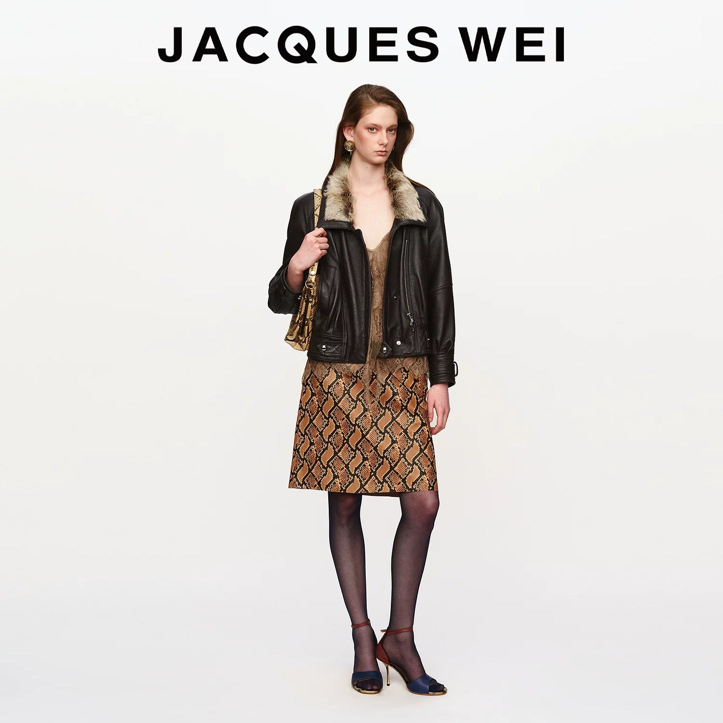 Dark Brown Crinkled Leather Collar Jacket