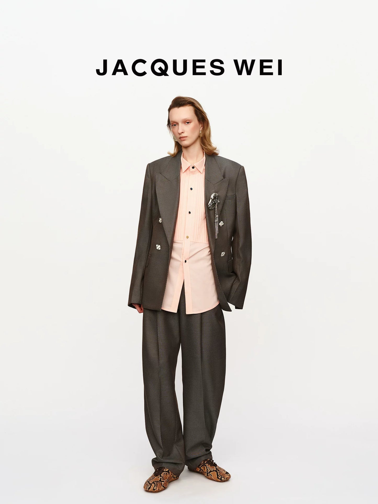 Pewter Grey Wool Blend Pinstripe Trousers