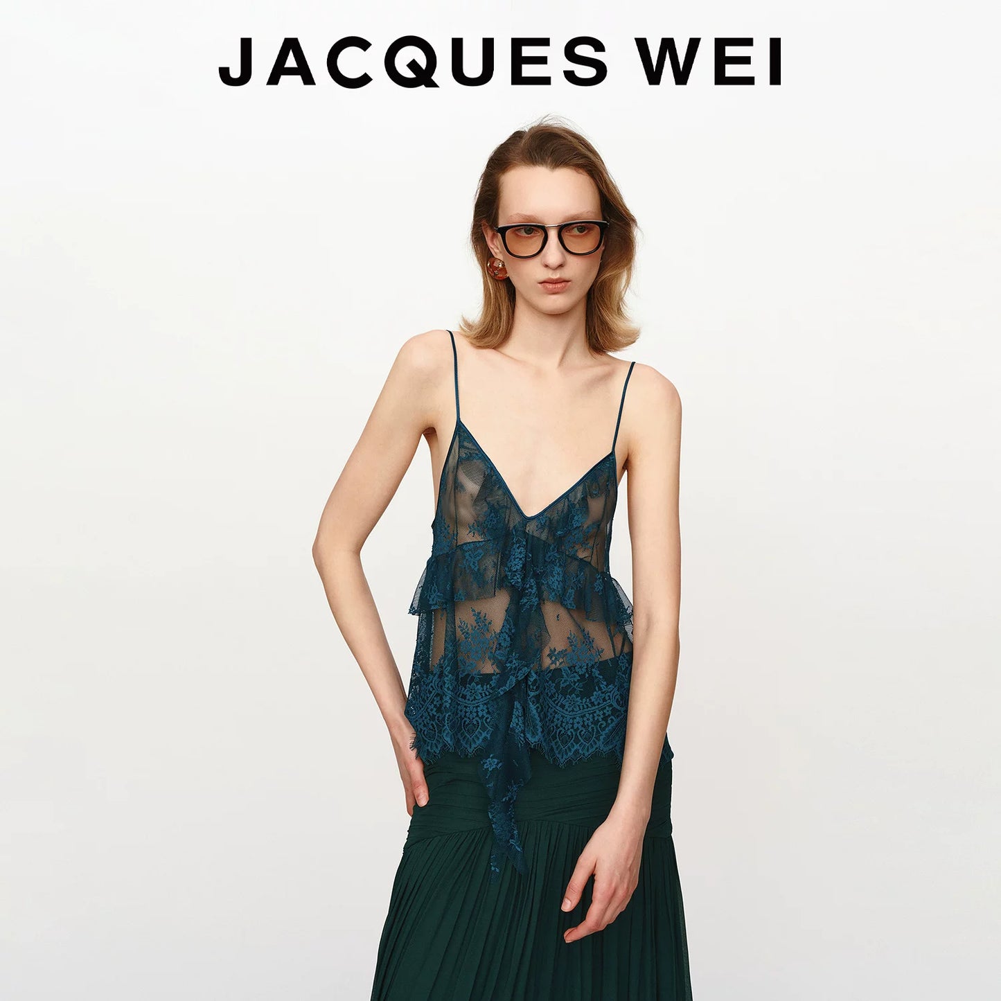 V-Neck Lace Trim Silk Camisole