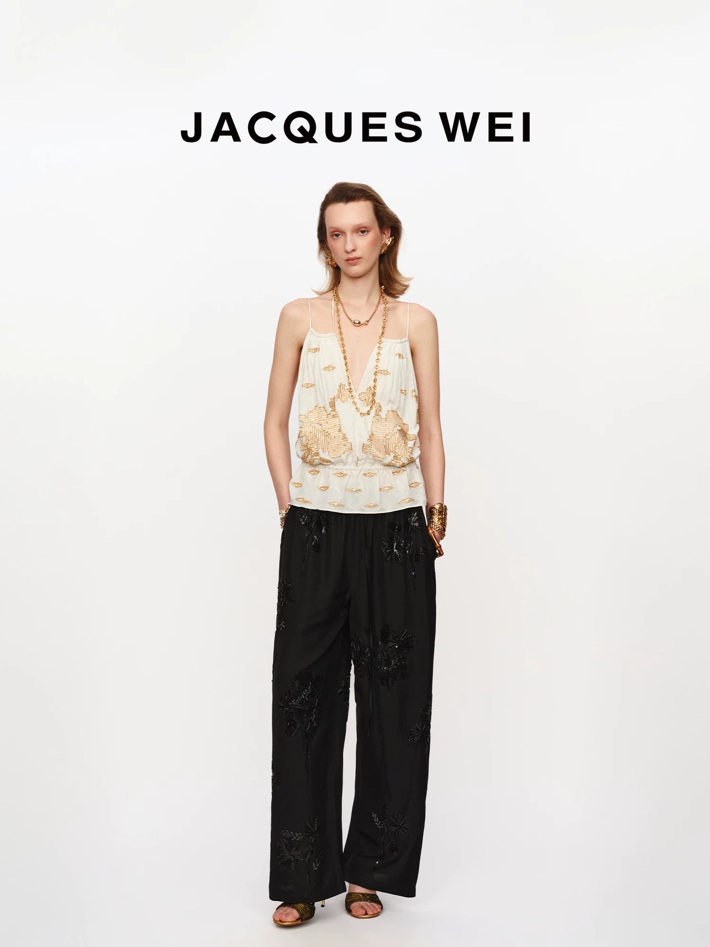 Black Floral Embroidered Tailored Trousers