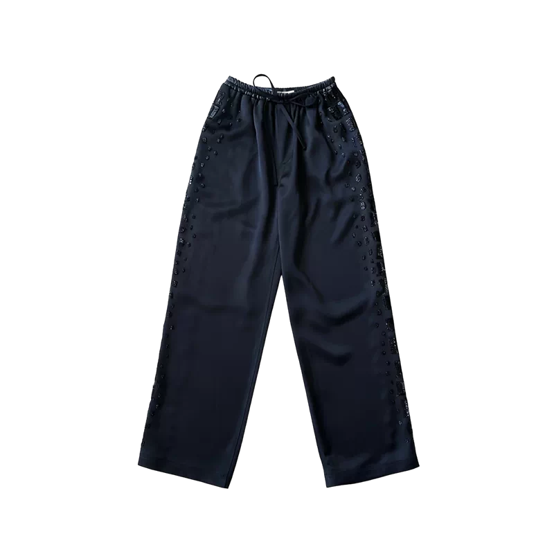 Black Snake Print Satin Wide-Leg Pants