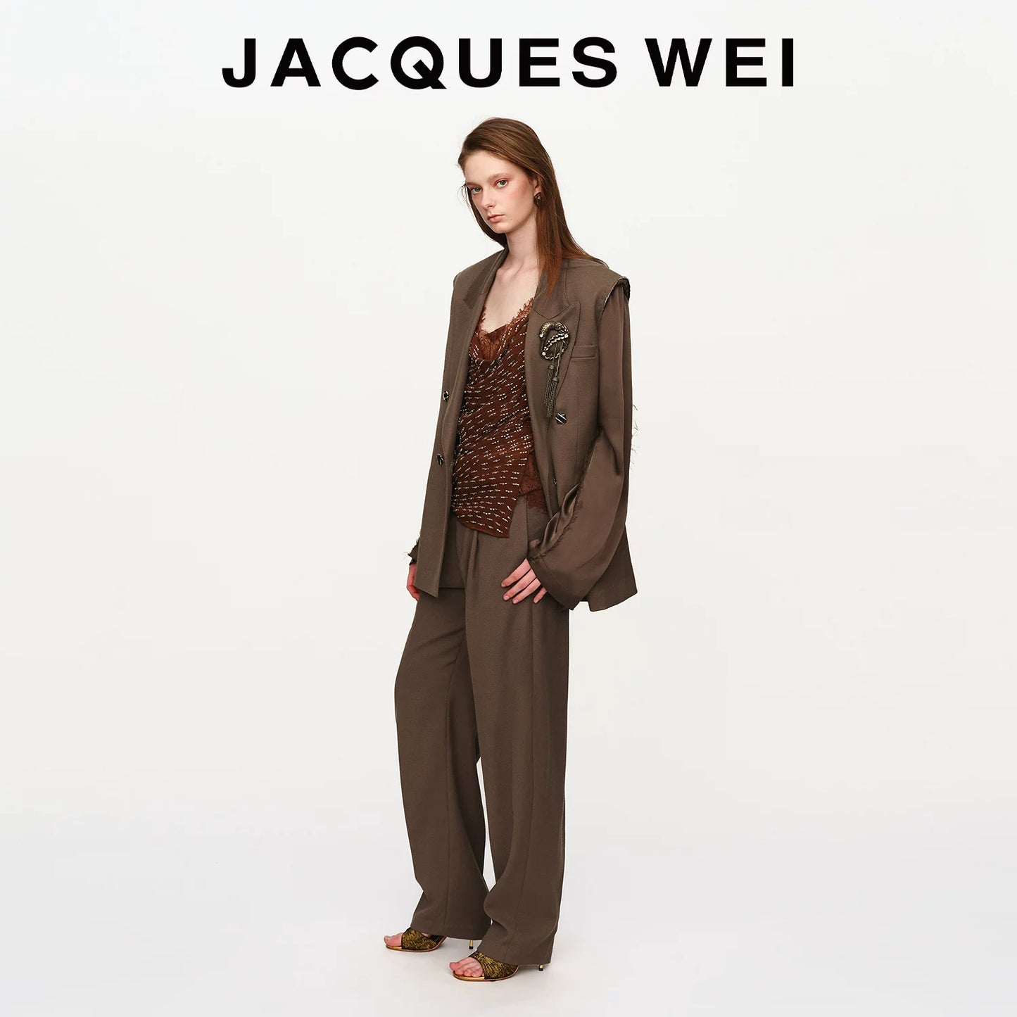 Dark Camel Double-Breasted Wool Blazer