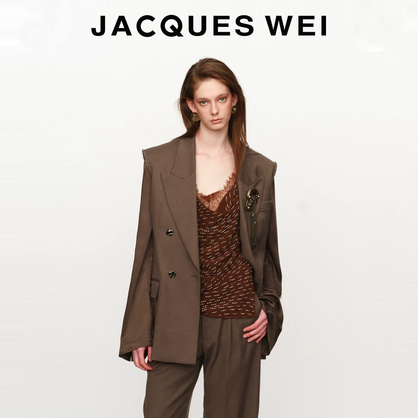 Dark Camel Double-Breasted Wool Blazer