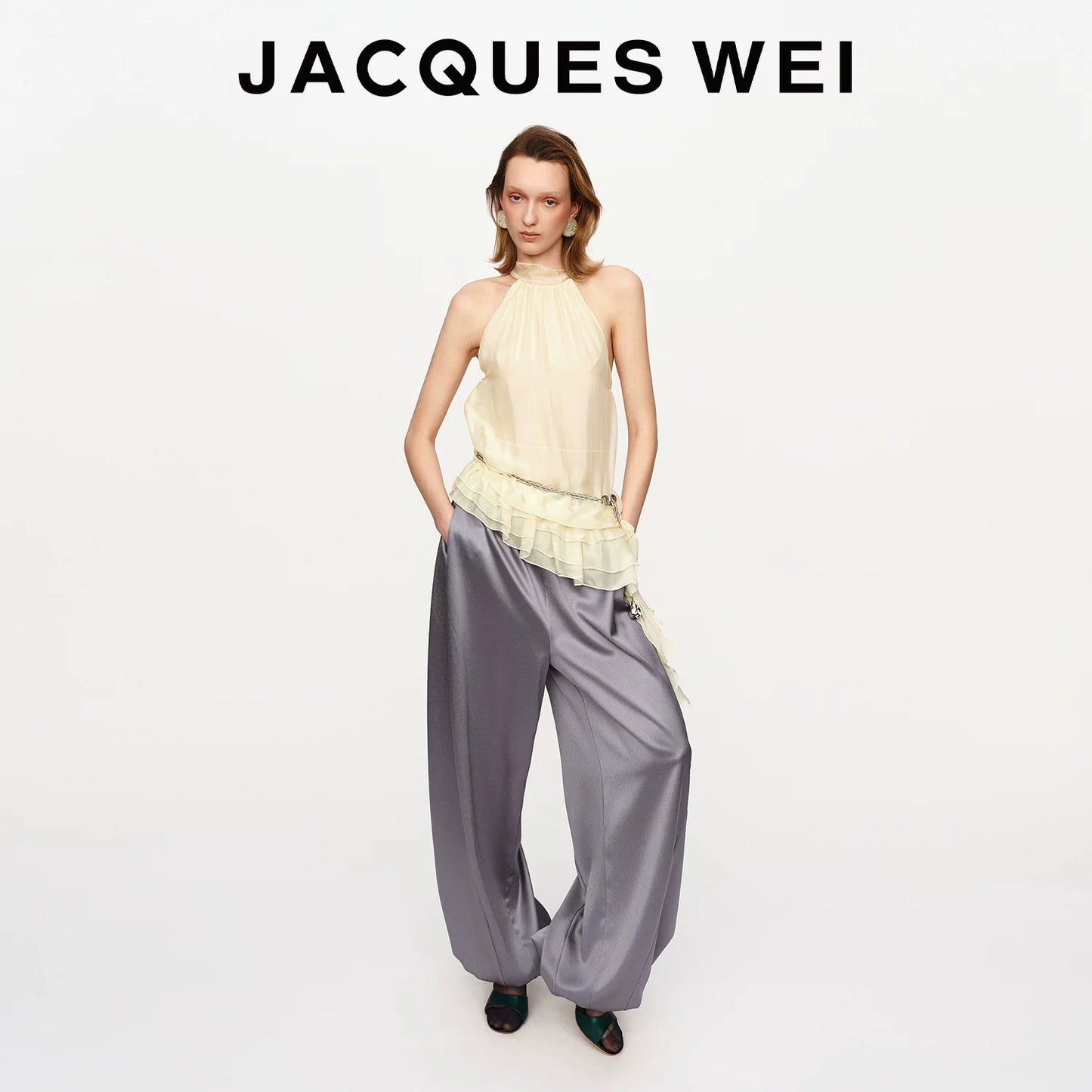 Golden Brown Draped Silk Blend Trousers
