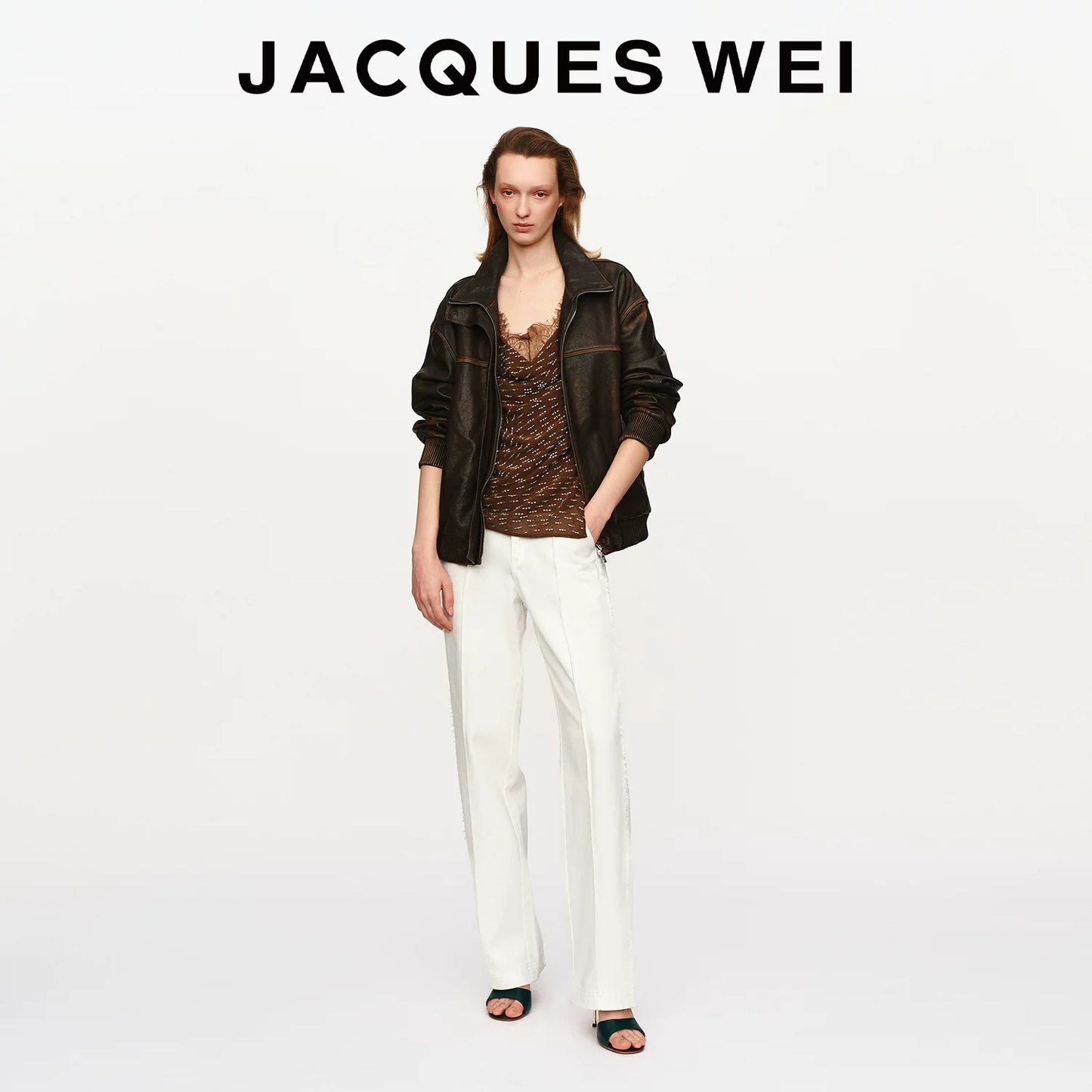 White Frayed-Hem Straight-Leg Trousers