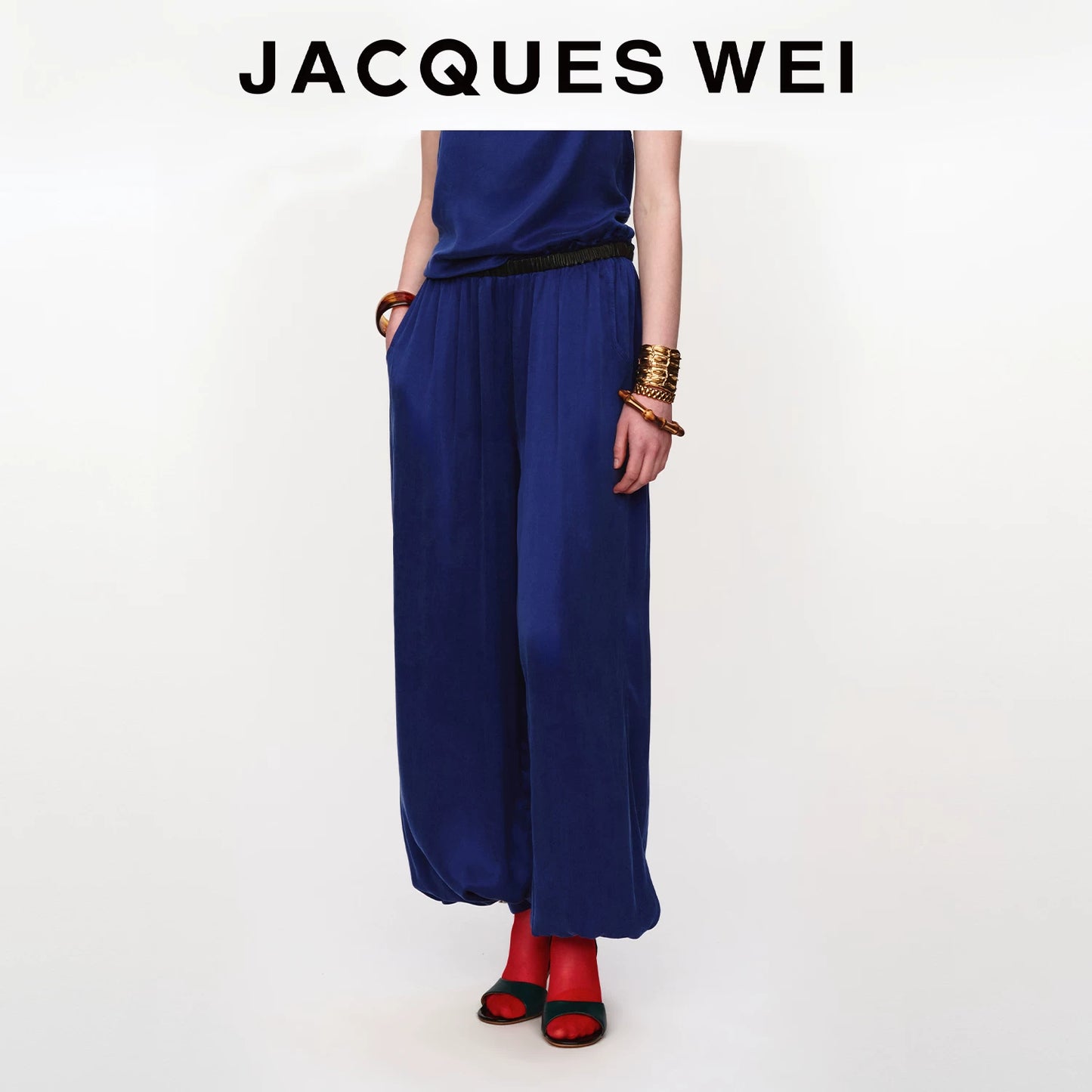 Sapphire Blue Pleated Lantern Pants