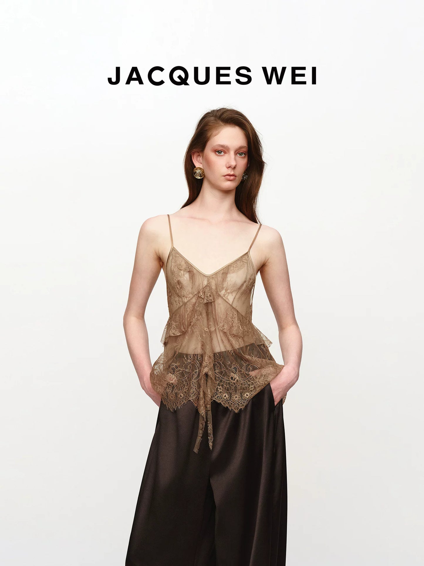 V-Neck Lace Trim Silk Camisole