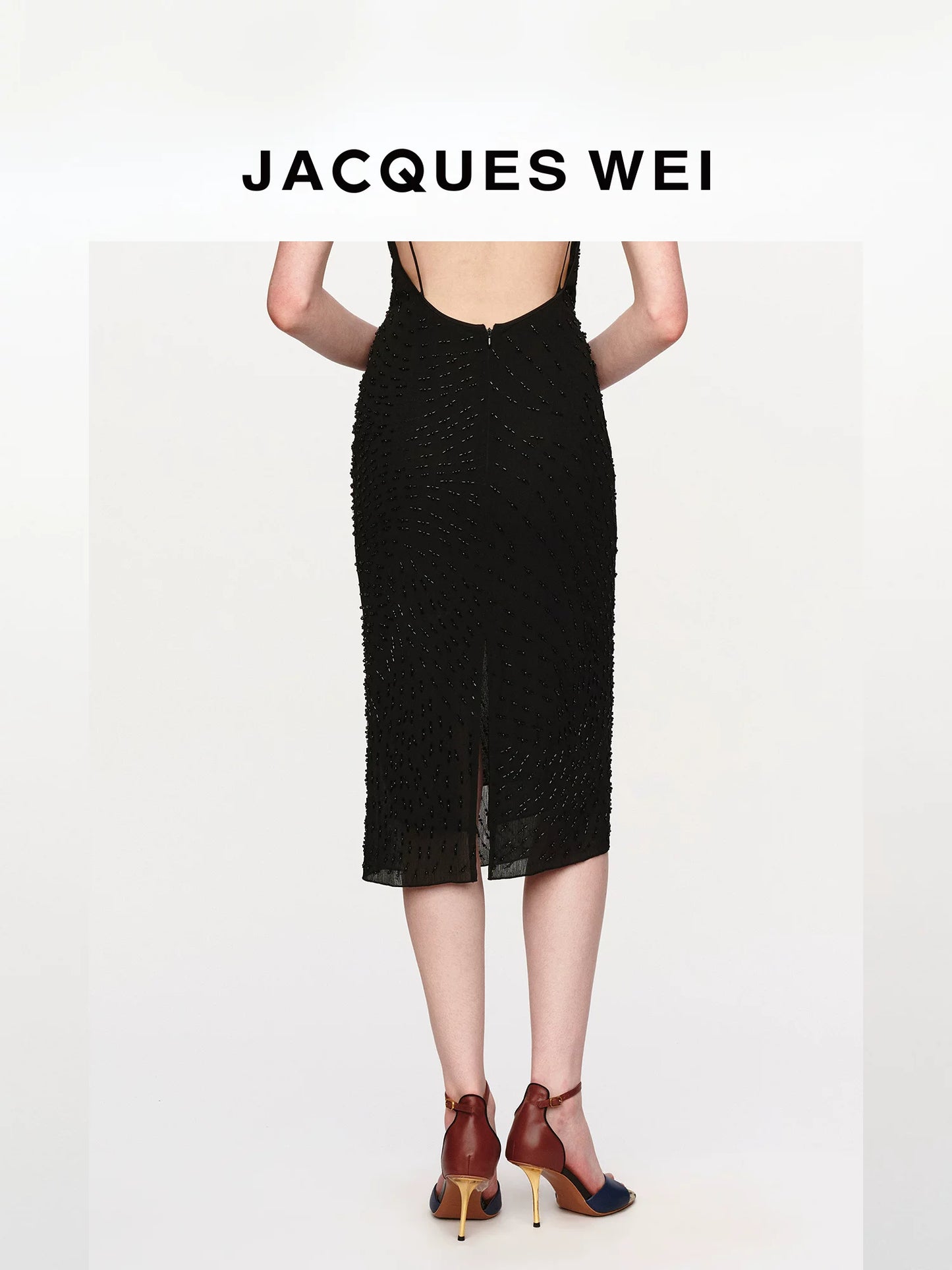 Black Beaded Draped Halter Dress