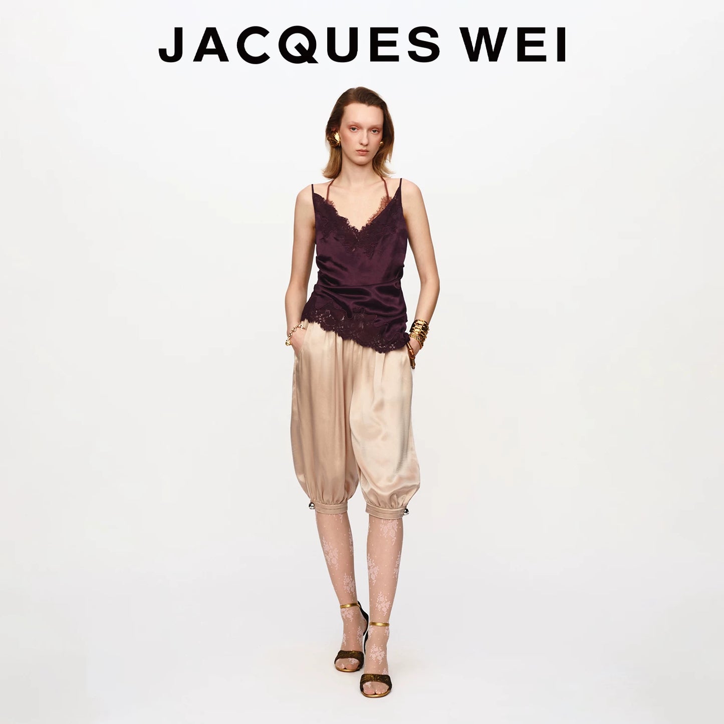 Purple Satin Lace-Up Cami