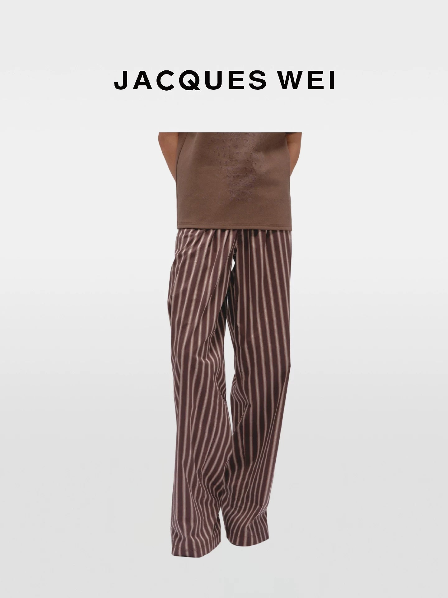 Brown Striped Belted Wide-Leg Trousers