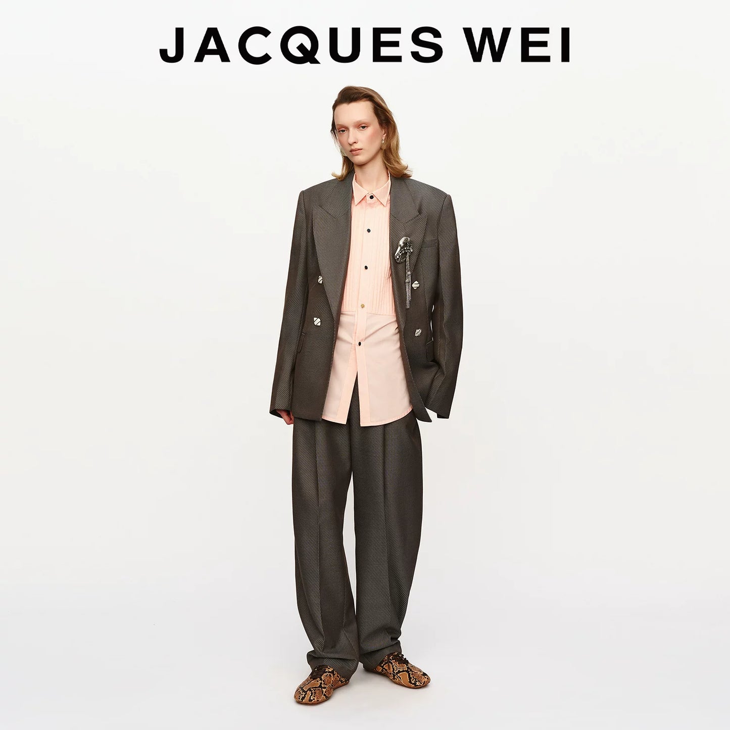 Pewter Grey Wool Blend Pinstripe Trousers