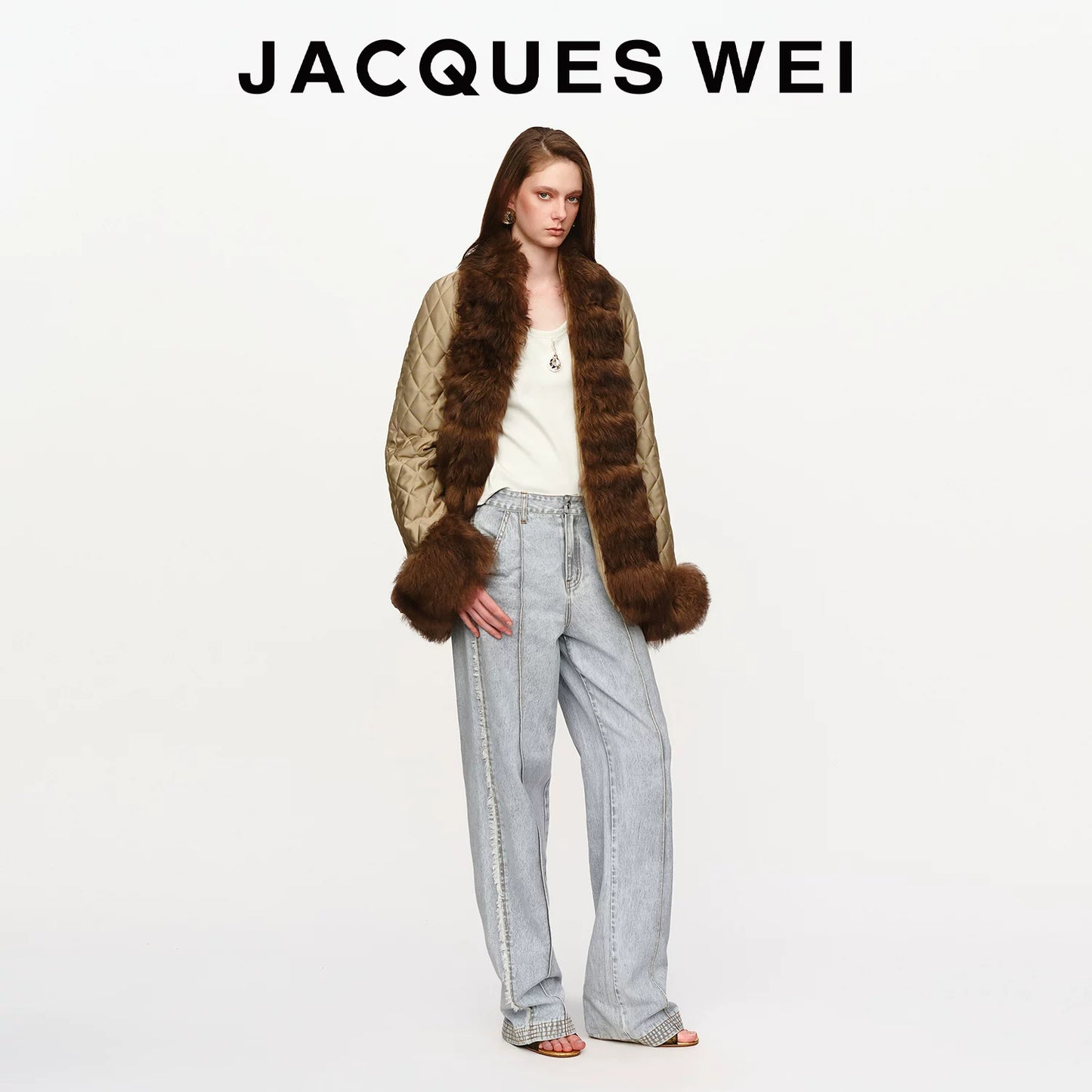Light Gray Frayed Straight-Leg Jeans