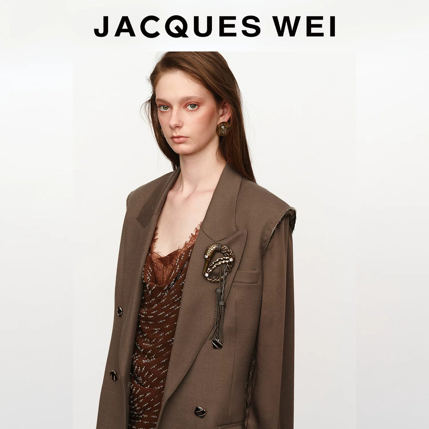 Dark Camel Double-Breasted Wool Blazer