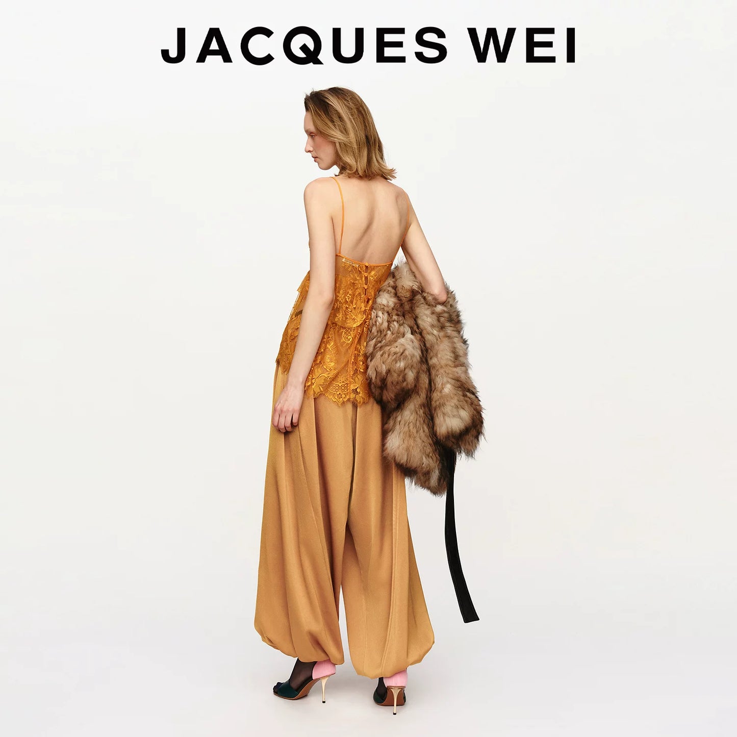 Leather Panel Drawstring Silk Trousers