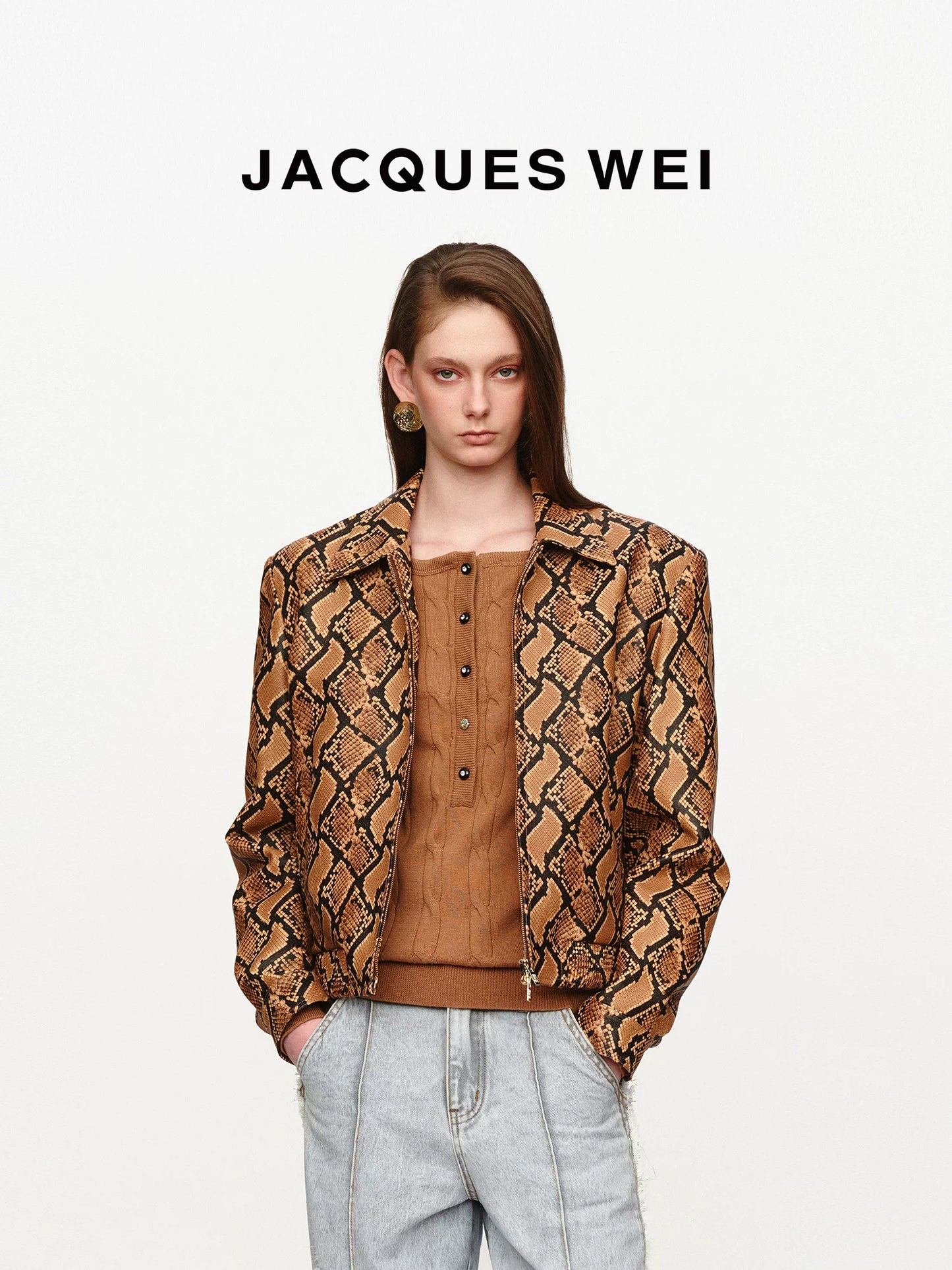 Snake Print Lambskin Cropped Jacket