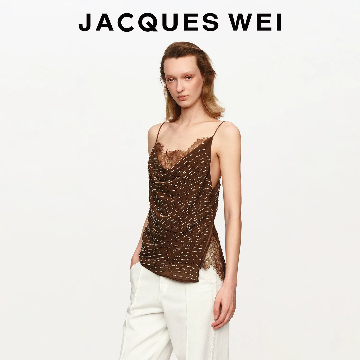 Beaded Lace Panel Silk Camisole