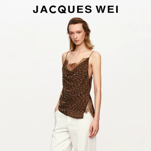 Beaded Lace Panel Silk Camisole