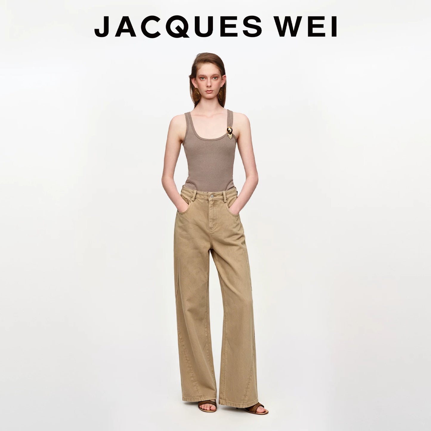 Sand Metal Flower Detail Backless Top
