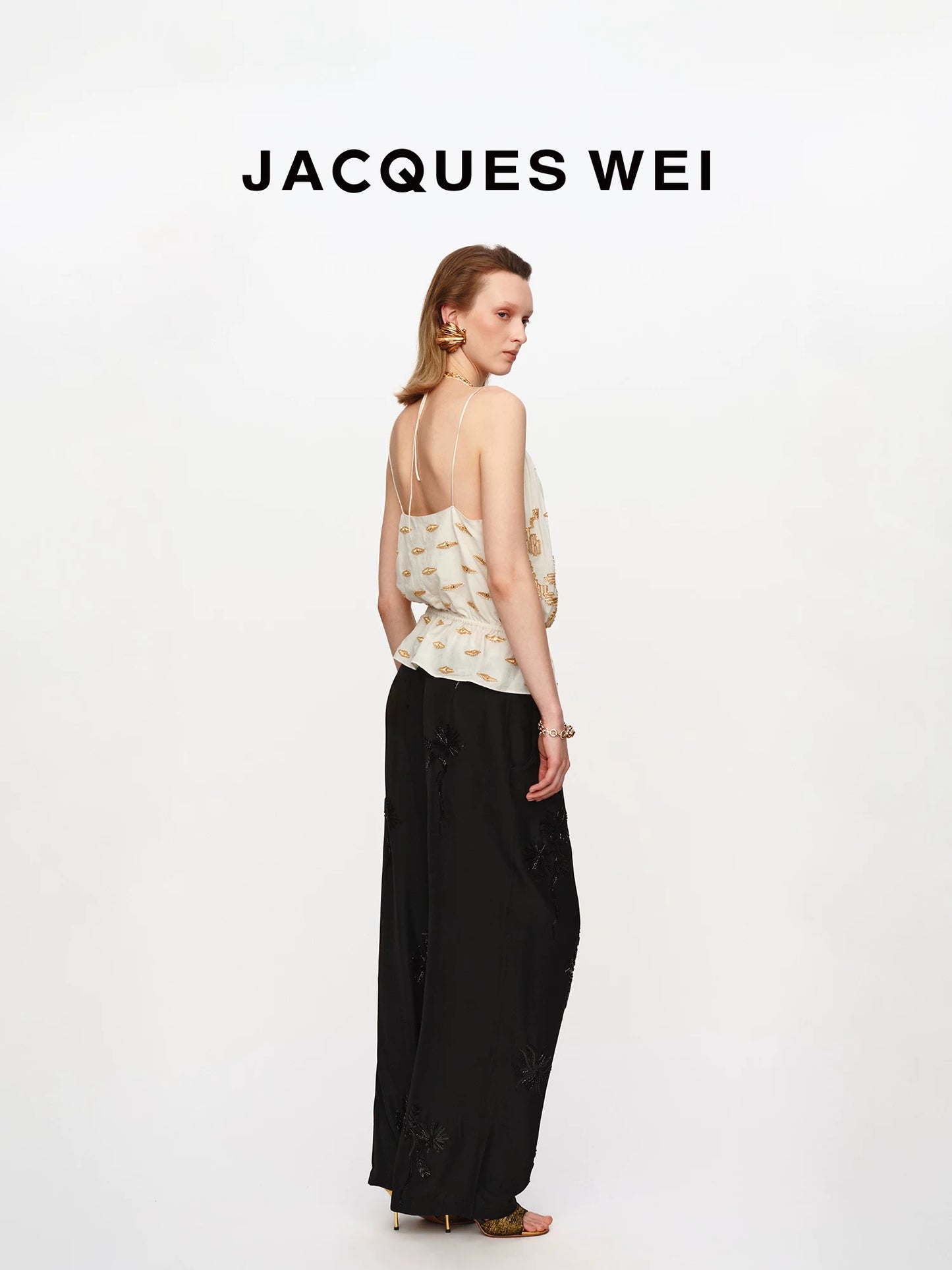 Black Floral Embroidered Tailored Trousers