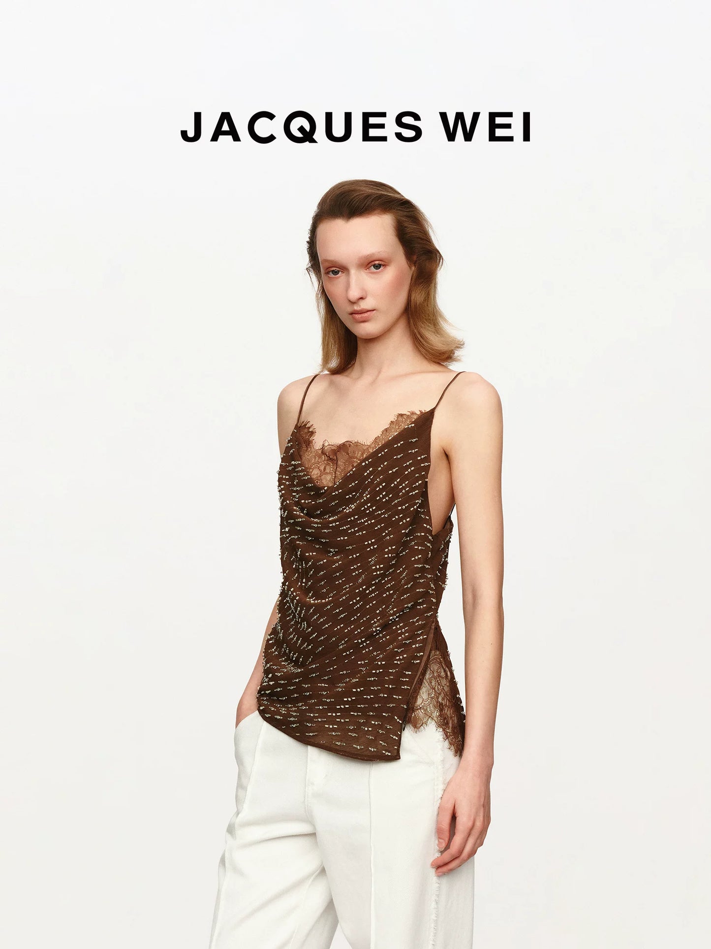 Beaded Lace Panel Silk Camisole