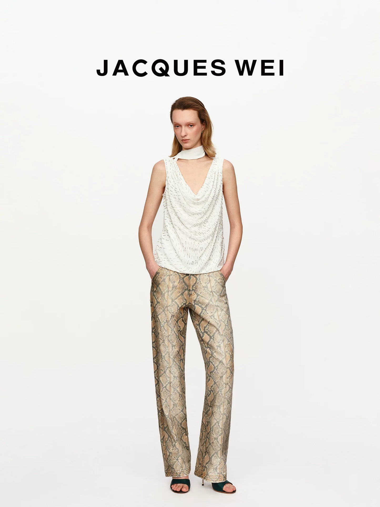 Vintage Snake Print Straight-Leg Trousers