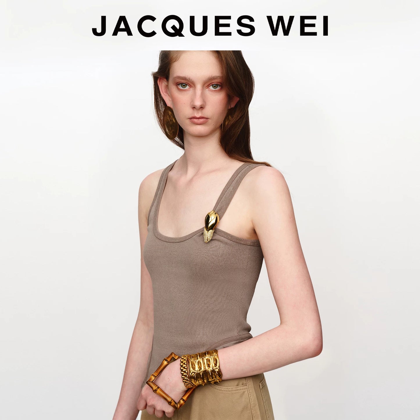 Sand Metal Flower Detail Backless Top