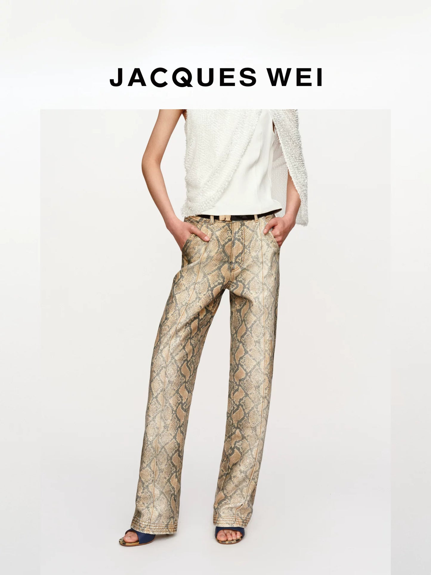 Vintage Snake Print Straight-Leg Trousers