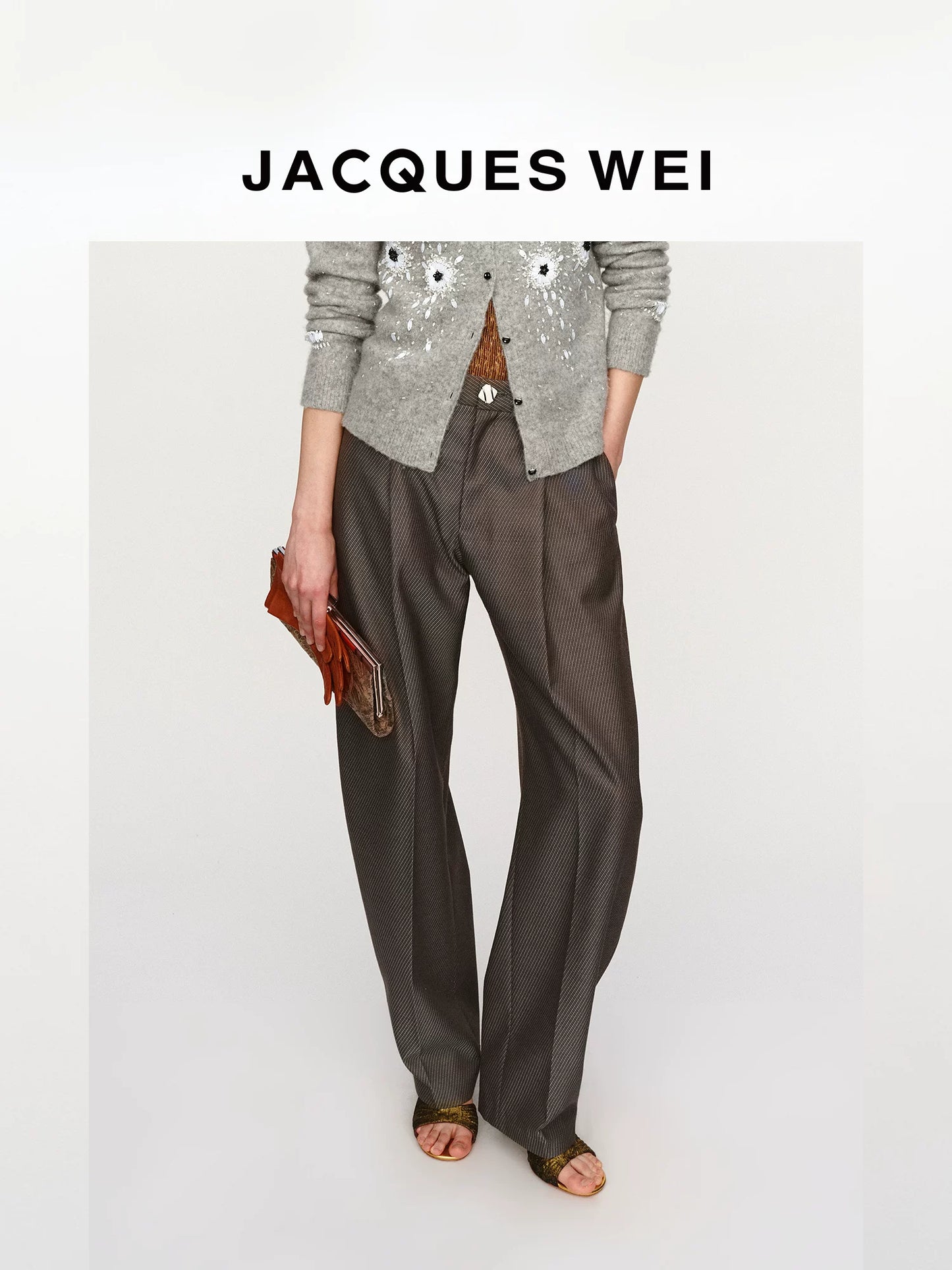 Pewter Grey Wool Blend Pinstripe Trousers