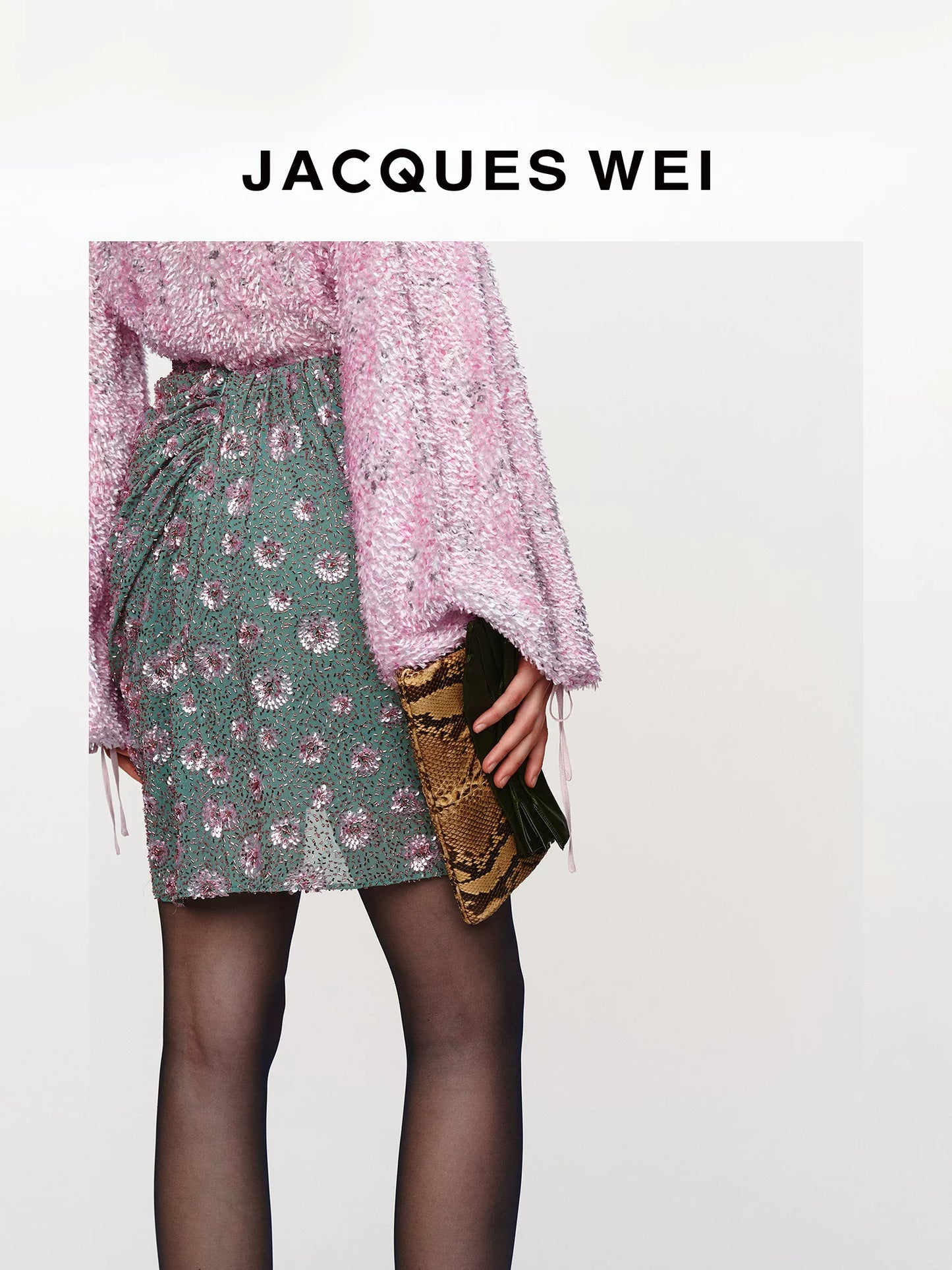 Aqua Green Sequin-Embroidered Pleated Skirt