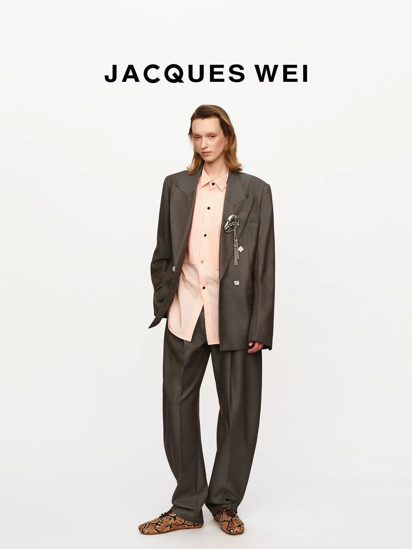Pewter Grey Wool Blend Pinstripe Blazer