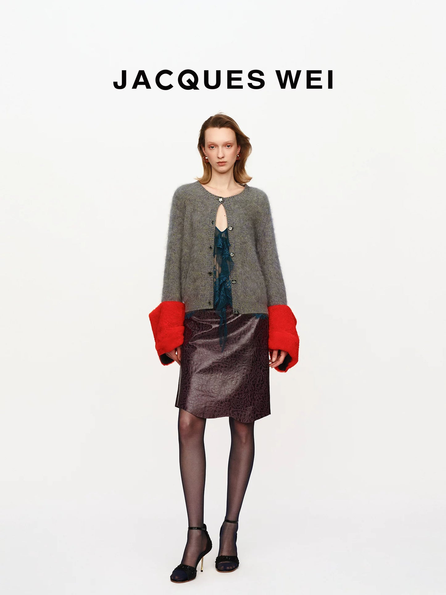 Merino Wool Knit Cardigan with Detachable Leather Sleeves
