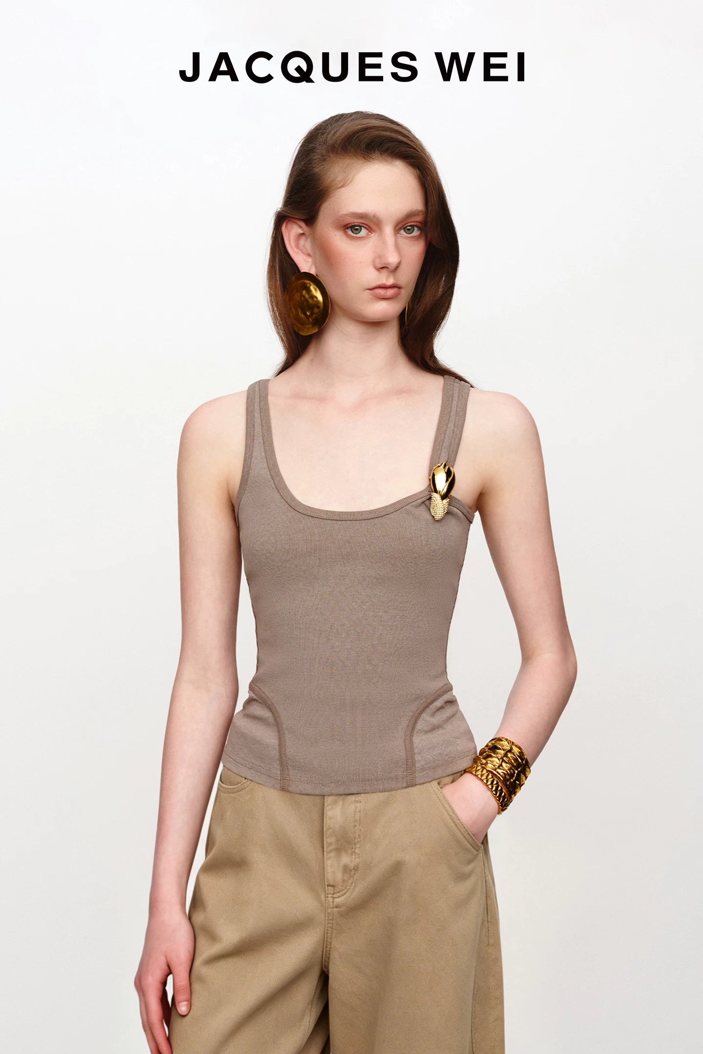 Sand Metal Flower Detail Backless Top