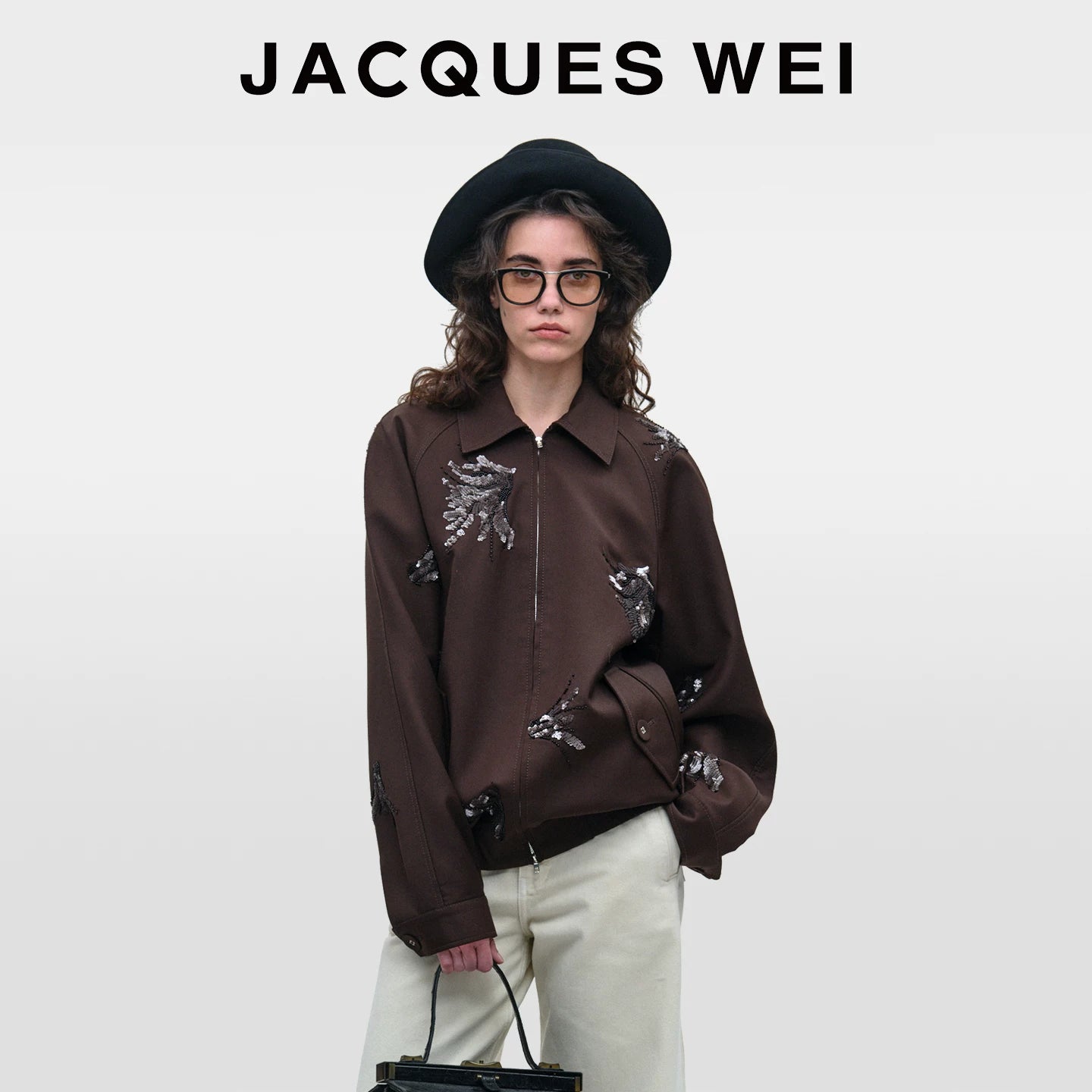 Dark Brown Floral-Embroidered Jacket