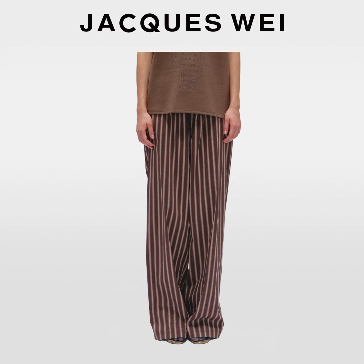 Brown Striped Belted Wide-Leg Trousers
