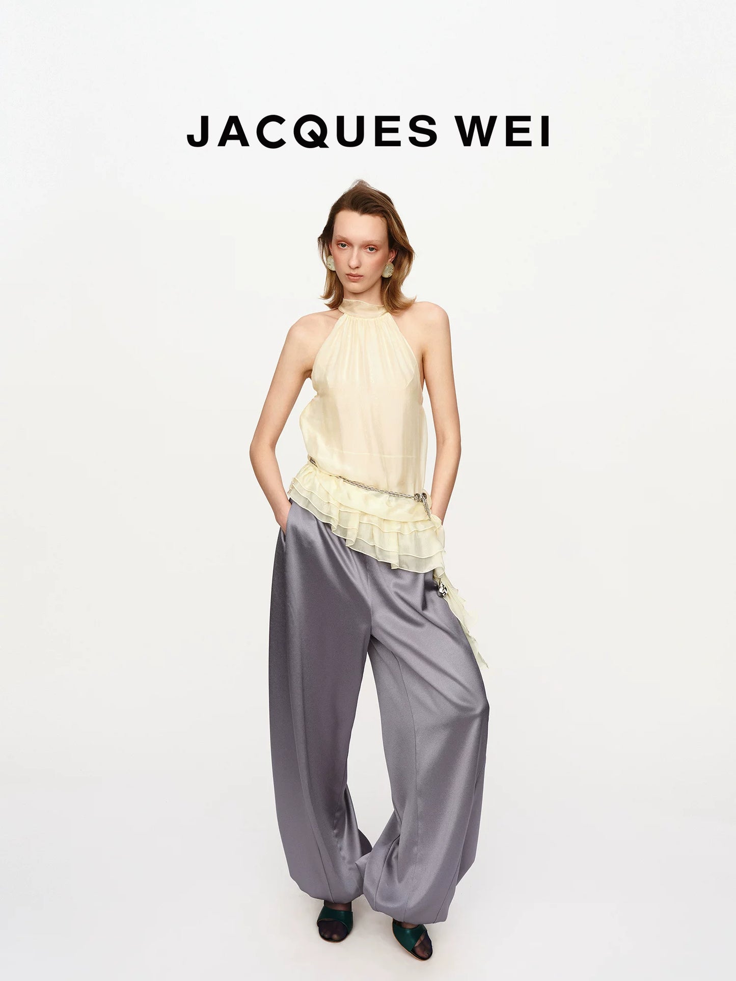 Golden Brown Draped Silk Blend Trousers